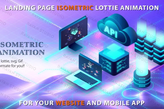 make landing page isometric lottie animation in json, svg, gif