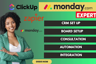 setup monday crm automation, zapier, pipedrive hubspot crm notion template