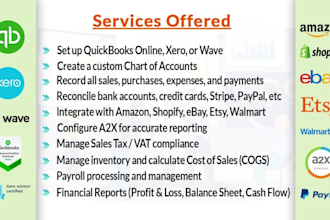 do ecommerce, amazon, shopify, ebay bookkeeping in quickbooks online, xero, wave