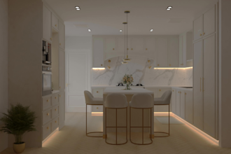 create a modern design kitchen interior with 3d rendering visualization