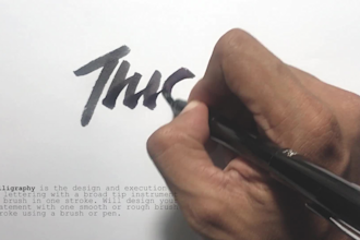 draw an expressive and raw brush calligraphy logo on paper