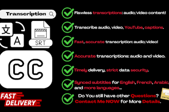 do transcription services for audio and video with subtitle, caption