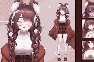 draw and rig female or male 2d vtuber model, live2d rigging, vtuber outfit