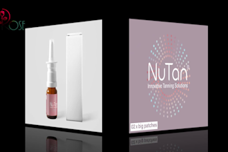 do cosmetics labels,  box and shopping bag design with mockup