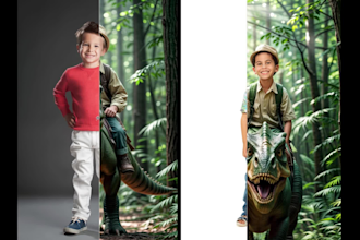 create a personalized dinosaur portrait from photo for boy and girl