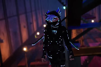 create  a hybrid vrchat avatar, hyenid vrchat avatar, scoutartz, dragon furry