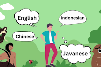 voice over in chinese, english, indonesian, and javanese