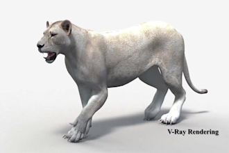 render realistic cgi animal animation, 3d animal model, 3d animal creatures, fur