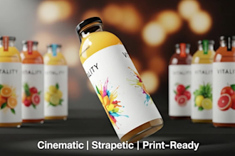 create realistic juice bottle label with 3d packaging mockup