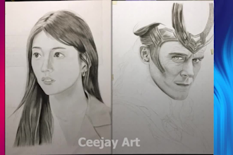 draw a portrait drawing using graphite and charcoal pencil