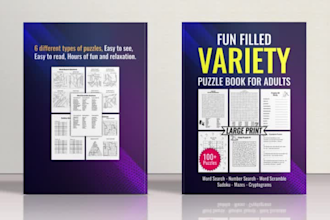 create word search sudoku puzzle book cover for amazon kdp