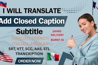 translate add english french, russian and closed caption and subtitles to video