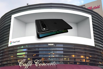 3d led billboard anamorphic animation, fooh, dooh, industrial 3d animation