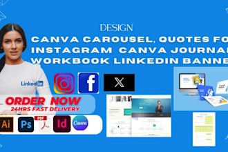 do canva carousel, quotes for instagram  canva journal ,workbook linkedin banner
