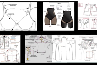 design tech pack for denim, jeans, leggings short sports bra, yoga pants, hoodie