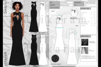 create clothing fashion tech pack with your sketch