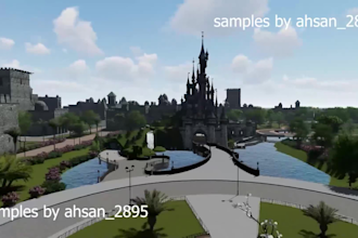 create market, shop, mall, filling station, commercial 3d render and animation