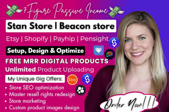 stan store design, beacons ai, payhip, gumroad, pensight, digital products store