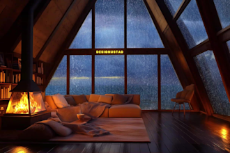 create rain video with natural sound in a cozy room