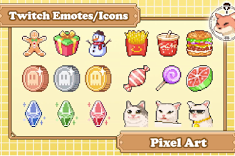 design pixel emotes for twitch and kick streaming channel