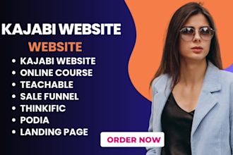 setup kajabi website and sales funnel,teachable, thinkific online course website
