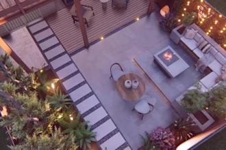 do backyard landscape design, pool, deck, patio, fireplace, hot tub, garden