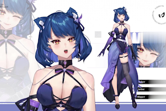 draw live 2d vtuber model, live 2d rigging, facerig, vtuber commission