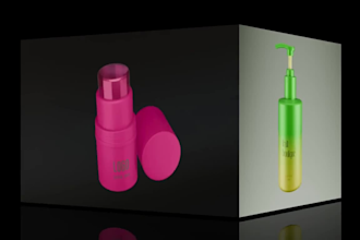 create 3d renders of 3 cosmetic products