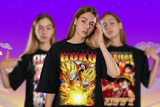 send 100 anime bootleg design for print on demand business