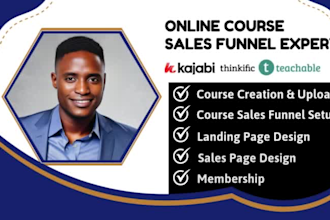 setup kajabi website sales funnel, thinkific, teachable online course website