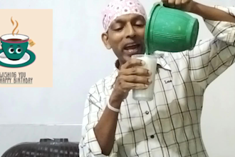create funny happy birthday video as a tea man