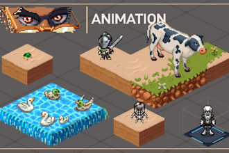 make pixel art animation of characters, pets and props