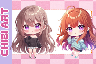 draw chibi art character, anime, vtuber, chibi emote for you