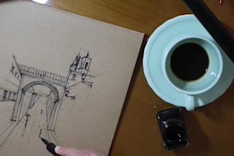 draw architectural sketches and urban scenes with ink