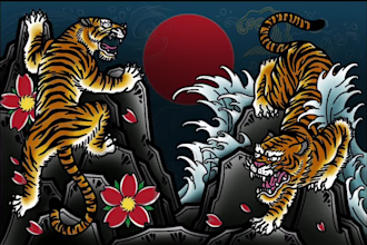 do awesome illustration in traditional japanese tattoo style