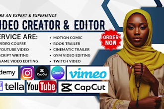 do gaming video editing, video course, book trailer, motion comic, cinematic