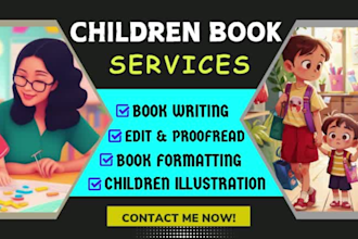 do children book editing, book illustration design, write, format kid story book