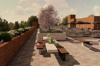 design landscape of patio, backyard, garden and render 3ds