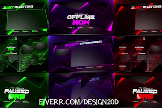 design animated twitch overlay, facecam, panels, screen