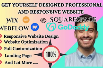 build a responsive wix website squarespace webflow website and godaddy website
