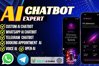 develop ai chatbot, custom ai chatbot api, integrate with whatsapp, telegram,