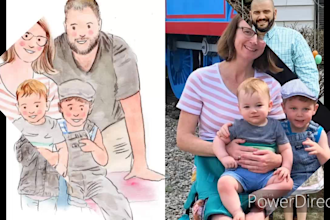 draw a doll cartoon illustration of your family and pets