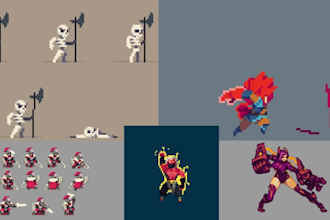 create pixel art character and animation for your game, tilesets