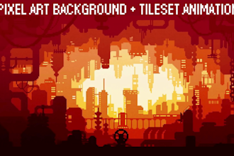 create pixel art background and scene tileset animation landscape for video game