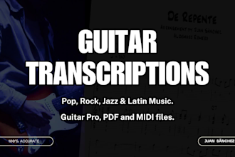 transcribe guitar of any song to tabs, midi or sheet music