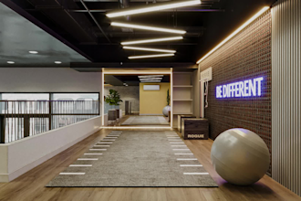 design render 3d gym, fitness center, home workout, outdoor court, sport complex