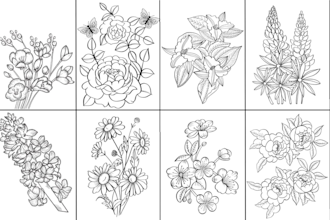 draw line art vector illustration of flowers
