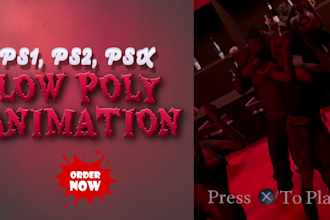 create ps1 ps2 psx 3d low poly retro character animation style, game visualizer