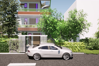 draw floor plan, front elevation , section with 3d modeling