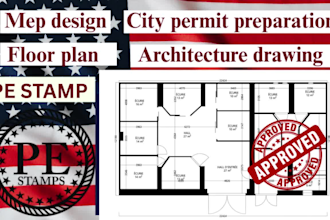 make architectural drawing, mep construct drawing for city permit and floor plan